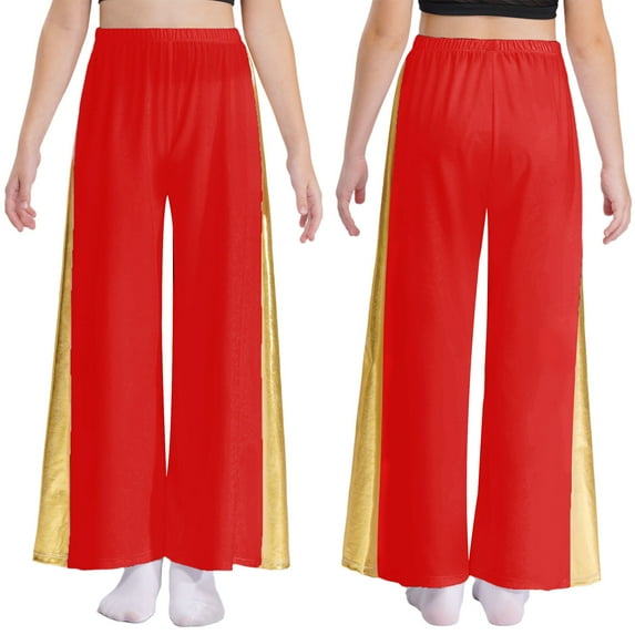 Sholeno Kids Girls Liturgical Worship Long Pants High Waist Loose Trousers for Ceremony Church Choir Robe Red 10