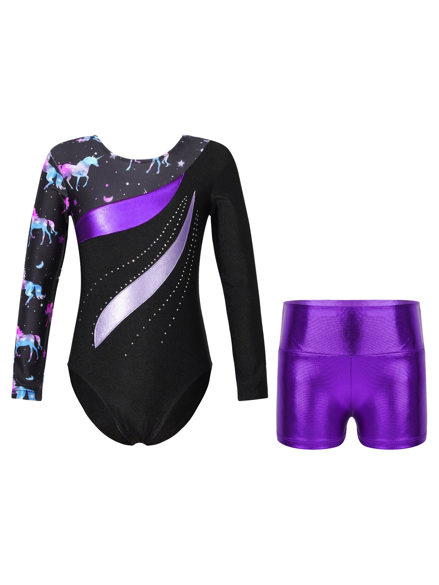 Sholeno Kids Girls Long Sleeve Dance Biketards with Shorts for Ballet