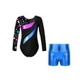 thumbnail image 1 of Sholeno Kids Girls Long Sleeve Dance Biketards with Shorts for Ballet Tumbling Gymnastics Dancewear Royal Blue 10, 1 of 7