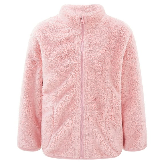 Sholeno Kids Girls Long Sleeve Faux Fur Fleece Zip Up Jacket Thicken Solid Color Casual Warm Pink 130