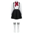 thumbnail image 1 of Sholeno Kids Girls Long Sleeve / Short Sleeve Lapel Collar Button Bow Tie Shirt Tops and Suspender Type A Black 170, 1 of 7