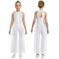 thumbnail image 1 of Sholeno Kids Girls Lyrical Latin Jazz Dance Jumpsuit Shiny Dance Romper Gymnastics Leotard Wide Leg Bodysuit White 10, 1 of 6