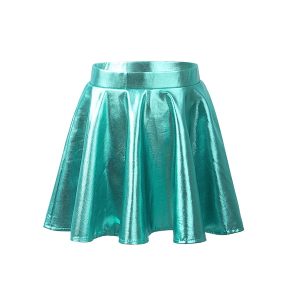 Sholeno Kids Girls Metallic Dance Skirt Athletic Shiny Holographic Flared Pleated A-Line Mini Skort Lake Green 16