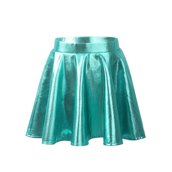 Sholeno Kids Girls Metallic Dance Skirt Athletic Shiny Holographic Flared Pleated A-Line Mini Skort Lake Green 8