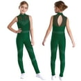 thumbnail image 1 of Sholeno Kids Girls Mock Neck Full Body Unitard Sleeveless Bodysuit Sparkly Dance Leotard Practice Activewear Green 6, 1 of 6