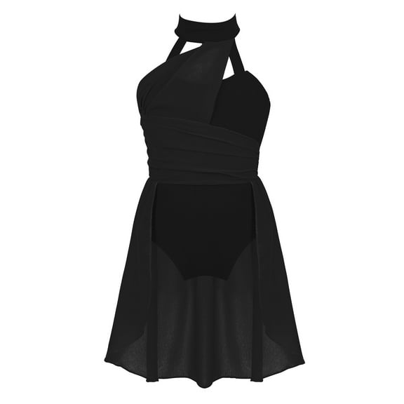 Sholeno Kids Girls Modern Lyrical Dance Dress Halter Cutouts Tulle Leotard for Ballet Jazz Latin Black 14