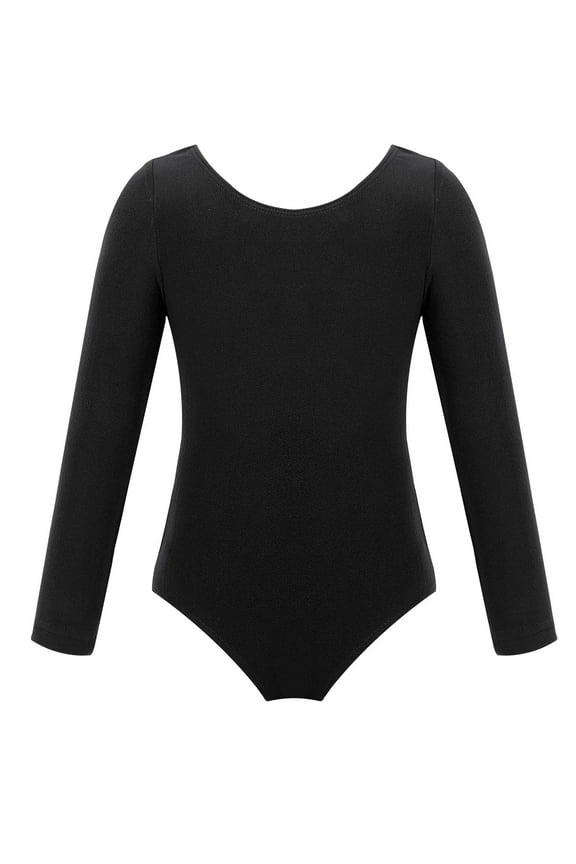 Kids Girls One Piece Gymnastic Leotard Ballet Dance Long Sleeve Athletic Unitard Bodysuit Black 4