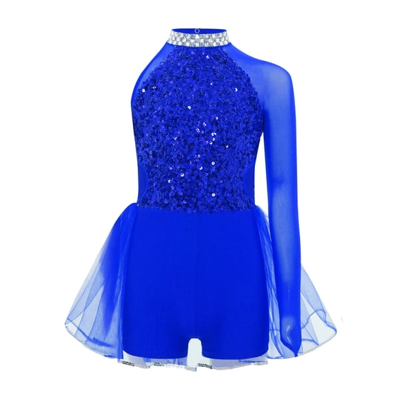 Sholeno Kids Girls Sequin Jazz Ballet Dance Tulle Skirted Leotard Gymnastics Bodysuit Short Jumpsuit Blue 8