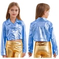 thumbnail image 1 of Sholeno Kids Girls Shiny Metallic Long Sleeve Biker Motorcycle Jacket Hip Hop Jazz Street Dance Tops Coat Blue 6, 1 of 4