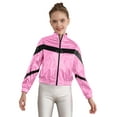 thumbnail image 1 of Sholeno Kids Girls Shiny Metallic Long Sleeve Bomber Jacket Collar Zipper Hip Hop Dancewear Baseball Pink 10, 1 of 7