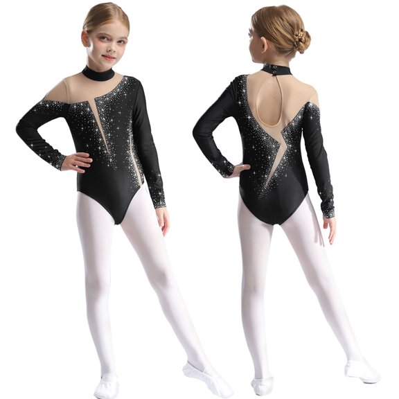 Sholeno Kids Girls Shiny Rhinestone Dance Bodysuit Tank Ballet Unitard Activewear Gymnastic Leotard Black 14