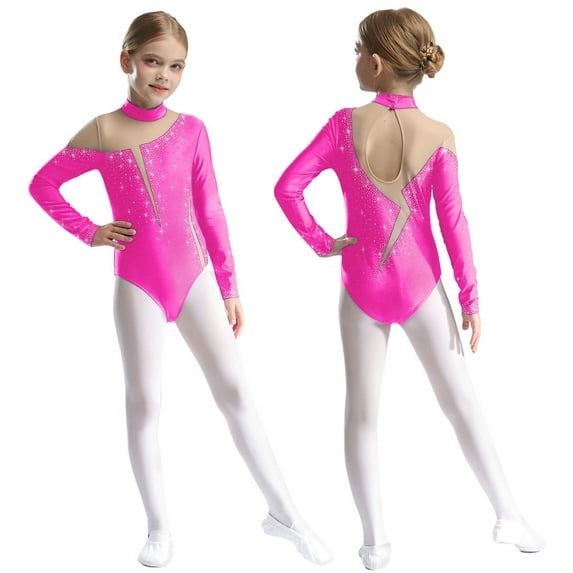 Sholeno Kids Girls Shiny Rhinestone Dance Bodysuit Tank Ballet Unitard Activewear Gymnastic Leotard Hot Pink 8