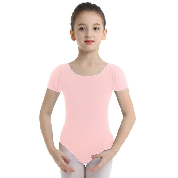 Sholeno Kids Girls Short Sleeve Gymnastics Leotard Ballet Dance One Piece Unitard Dancewear Bodysuit Pink 12