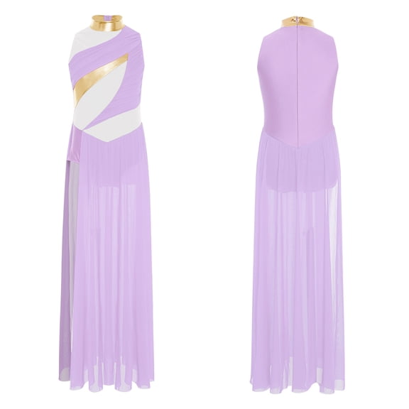 Sholeno Kids Girls Sleeveless Lyrical Dance Dress Contemporary Dance Dress Split Long Skirted Leotard Purple 8