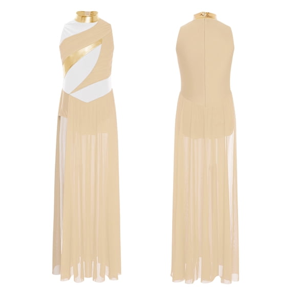 Sholeno Kids Girls Sleeveless Lyrical Dance Dress Contemporary Dance Dress Split Long Skirted Leotard Yellow 10