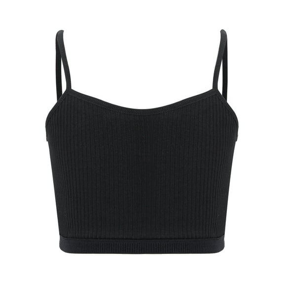 Sholeno Kids Girls Spaghetti Straps Crop Tank Top Solid Color Camisole Underwear Sleeveless Ribbed Black L