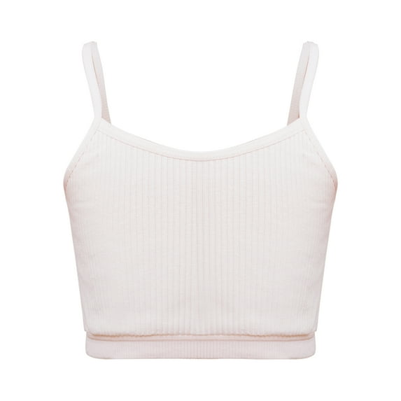 Sholeno Kids Girls Spaghetti Straps Crop Tank Top Solid Color Camisole Underwear Sleeveless Ribbed Pink M