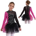 thumbnail image 1 of Sholeno Kids Girls Sparkly Figure Skating Dress Long Sleeve Ballet Tutu Leotard Contemporary Dance Dress Black Hot Pink 14, 1 of 7