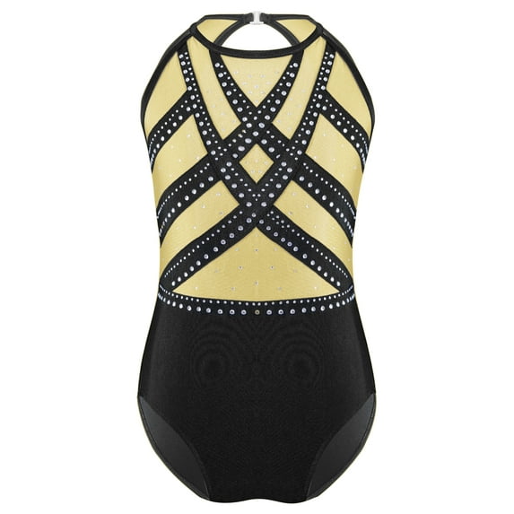 Sholeno Kids Girls Sparkly Gymnastics Leotard Sleeveless Sport Unitard Rhinestones Romper Figure Ice Black 6