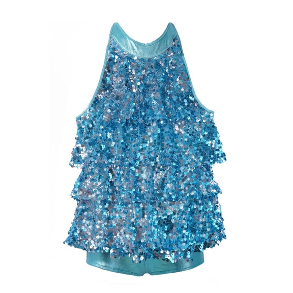 Sholeno Kids Girls Sparkly Sequins Jazz Latin Dance Dress Modern Ballet Leotard Dancewear Blue 8