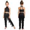 thumbnail image 1 of Sholeno Kids Girls Tassels Latin Dance Suits Halter Neck Sleeveless Crop Top with Pants Tiered Fringe Dancewear Black 6, 1 of 6