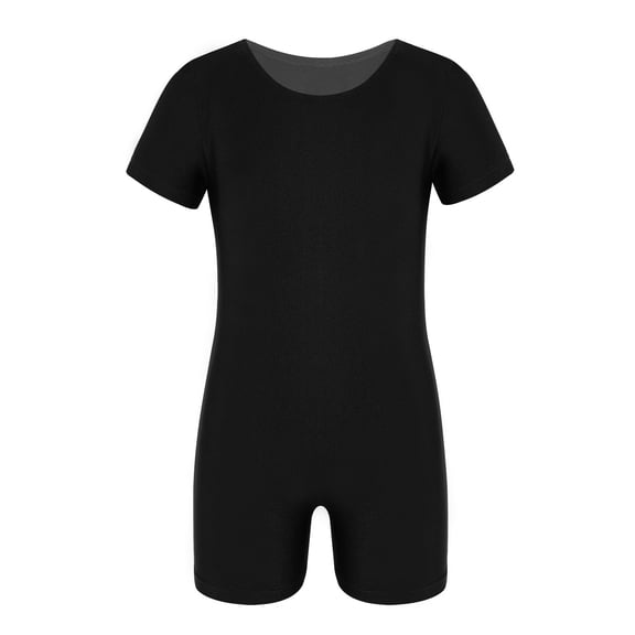Sholeno Kids Short Sleeve Unitard Stretchy Shorty Biketard Ballet Dance Bodysuit Gymnastics Leotard Black 6