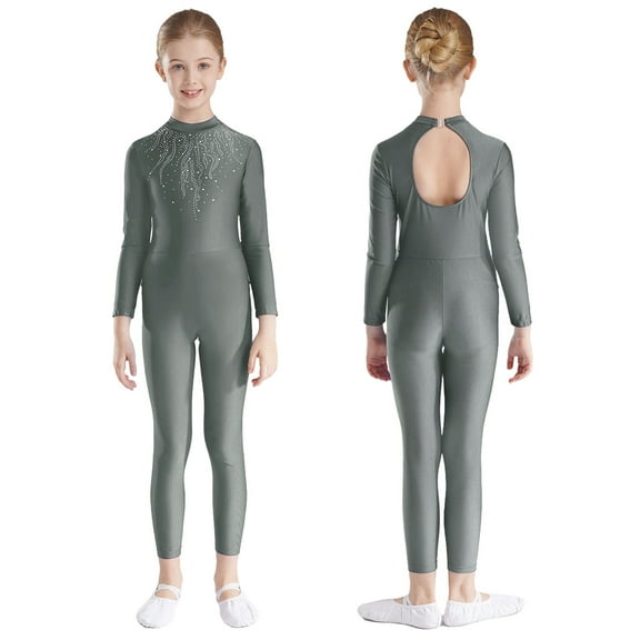 Sholeno Leotard for Girls Gymnastics Outfit Full Body Unitard Skating Jumpsuit Biketards Dance Costume Gray 14