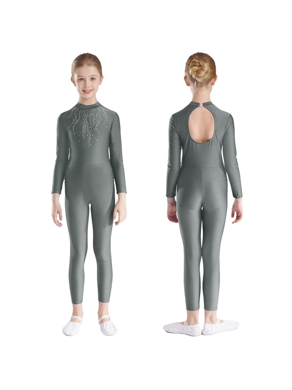 Leotard for Girls Gymnastics Outfit Full Body Unitard Skating Jumpsuit Biketards Dance Costume Gray 6