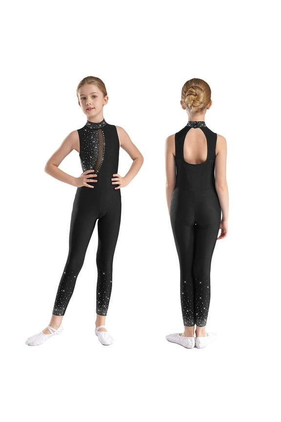 Leotards for Girls Dance Bodysuit Full Body Jumpsuit One Piece Tank Unitard Gymnastics Outfits Black 12