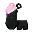 thumbnail image 1 of Sholeno Leotards for Girls Shiny Sleeveless Gymnastics Dance Leotard with Shorts Tracksuit Hairband Black&Pink 14, 1 of 7