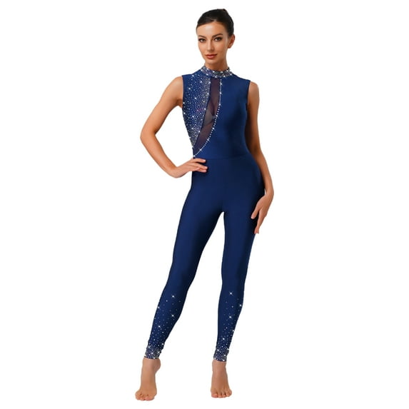 Sholeno Long Sleeve Dance Unitard Bodysuits for Women Ballet Gymnastics Performance Practice Wear Navy Blue L
