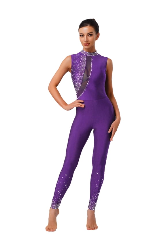Long Sleeve Dance Unitard Bodysuits for Women Ballet Gymnastics Performance Practice Wear Purple XXL