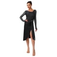 thumbnail image 1 of Sholeno Lyrical Dance Dress for Women V-neck Long See-through Sleeves Rhinestone Modern Contemporary Black XL, 1 of 7