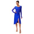 thumbnail image 1 of Sholeno Lyrical Dance Dress for Women V-neck Long See-through Sleeves Rhinestone Modern Contemporary Navy Blue M, 1 of 7