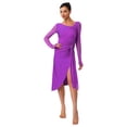 thumbnail image 1 of Sholeno Lyrical Dance Dress for Women V-neck Long See-through Sleeves Rhinestone Modern Contemporary Purple XL, 1 of 7