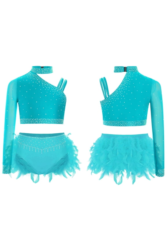 Lyrical Dance Outfits for Girls Ballet Leotard Dress Camisole Jazz Latin Ballroom Dancing Costumes Blue Green 6