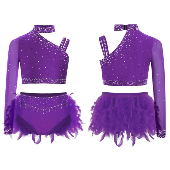 Sholeno Lyrical Dance Outfits for Girls Ballet Leotard Dress Camisole Jazz Latin Ballroom Dancing Costumes Purple 8