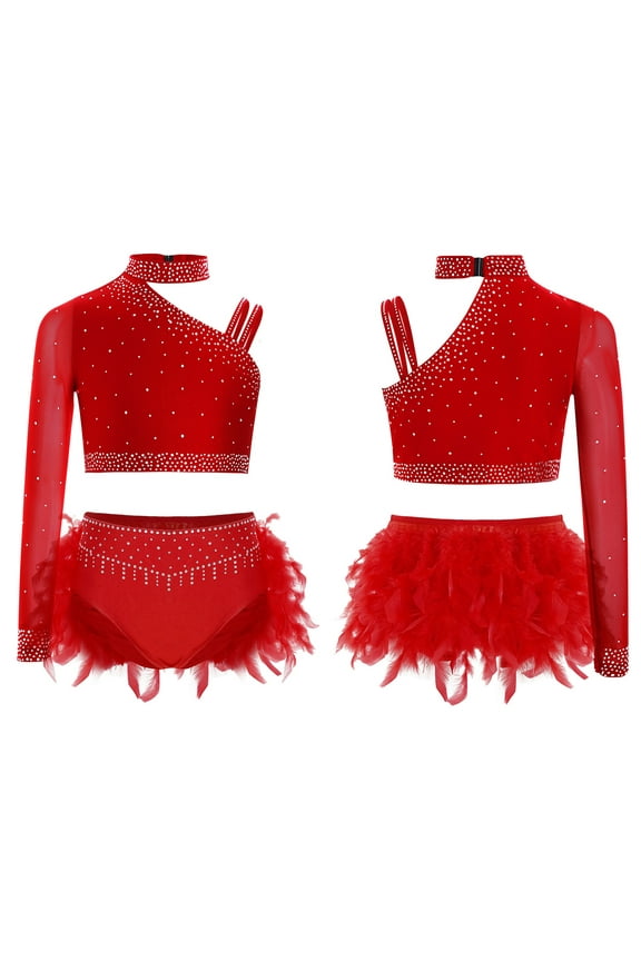 Lyrical Dance Outfits for Girls Ballet Leotard Dress Camisole Jazz Latin Ballroom Dancing Costumes Red 8