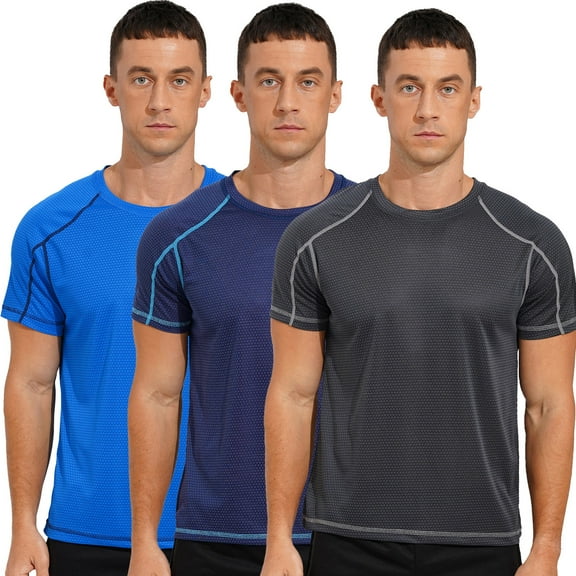 Sholeno Men's Sport T-Shirt Short Sleeve Training Shirt Quick Dry Athletic T-Shirt Running Gym Dark Grey&Dark Blue&Lake Blue 5XL