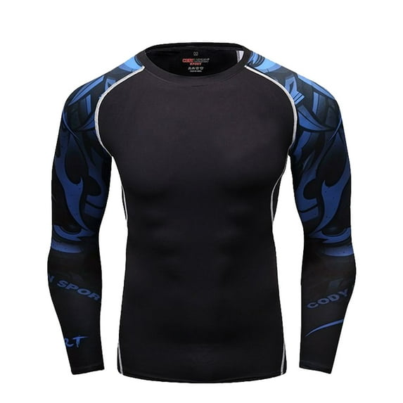 Sholeno Mens Long Sleeves Rash Guard Shirt Top Quick Dry Surfing Diving Athletic T-Shirt Swimwear Blue&Black M