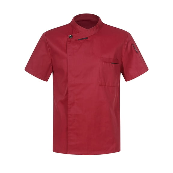 Sholeno Professional Chef Coat For Unisex Men Women Canteen Restaurant Kitchen Chef Jacket Cook Work Burgundy Short Sleeve L