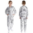thumbnail image 1 of Sholeno Teens Boys Girls Hip Hop Jazz Dance Disco Party Costume Long Sleeve Jacket Crop Tops and Shiny Pants Silver 10, 1 of 6