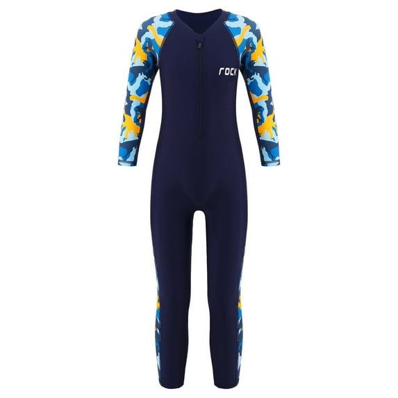 Sholeno Unisex Kids One Piece Swimsuit Full Body Cover Wetsuit Sun Protection Beachwear Bathing Suit Navy Blue 9-10