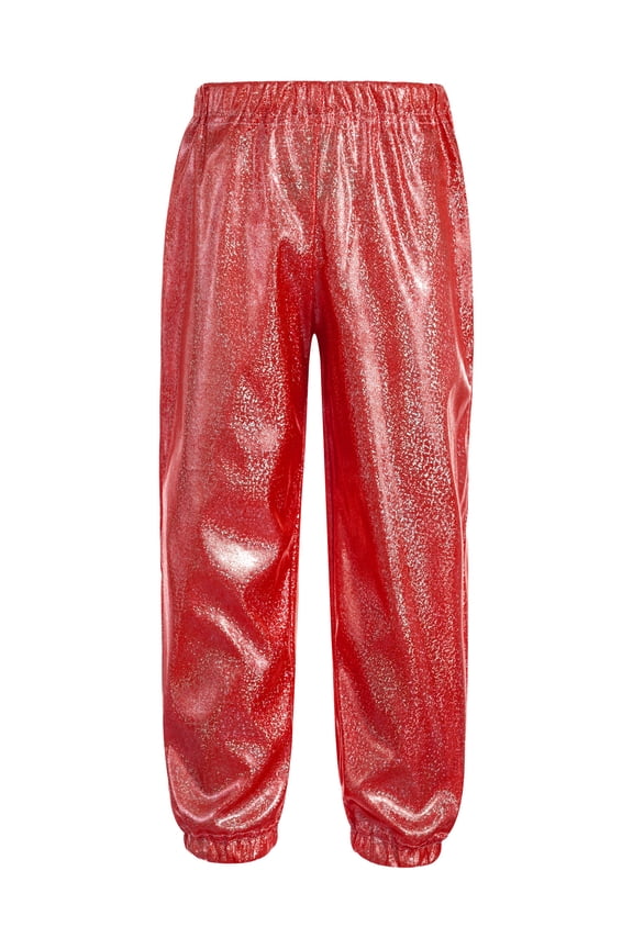 Unisex Kids Shiny Dance Pants Loose Trousers Jogger Sweatpants Hip Hop Dancewear Costume Red 100