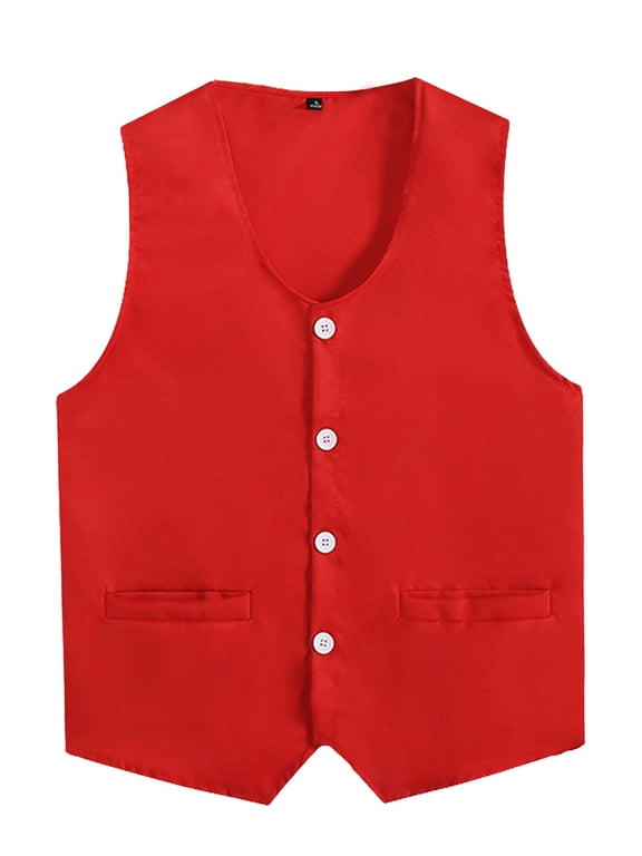 Unisex Kids Volunteer Activity Vest Button Up Waistcoat Boys Girls Waiter Bartender Uniform Red L