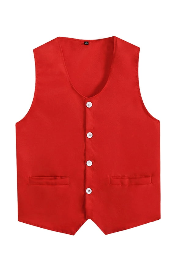 Unisex Kids Volunteer Activity Vest Button Up Waistcoat Boys Girls Waiter Bartender Uniform Red L