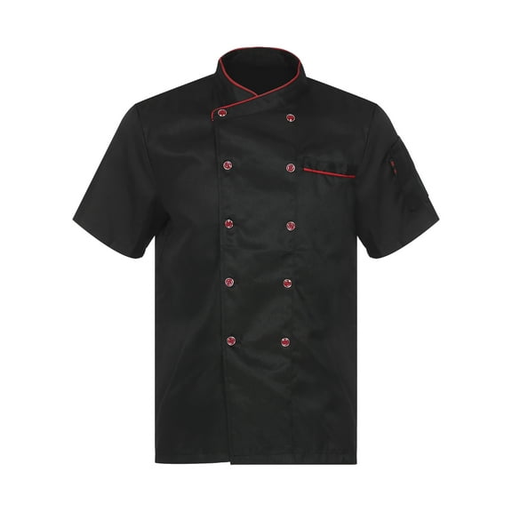 Sholeno Unisex Mens Chef Coat Cooking Jacket Chef Works Kitchen Restaurant Canteen Cooking Uniform Black Short Sleeve 3XL