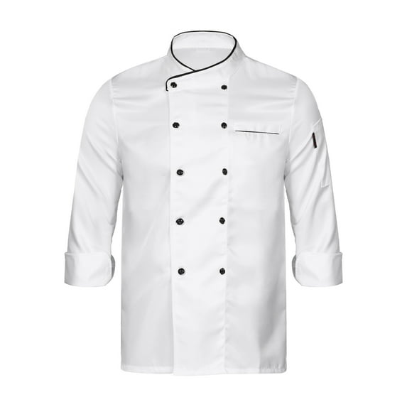 Sholeno Unisex Mens Chef Coat Cooking Jacket Chef Works Kitchen Restaurant Canteen Cooking Uniform White Long Sleeve M
