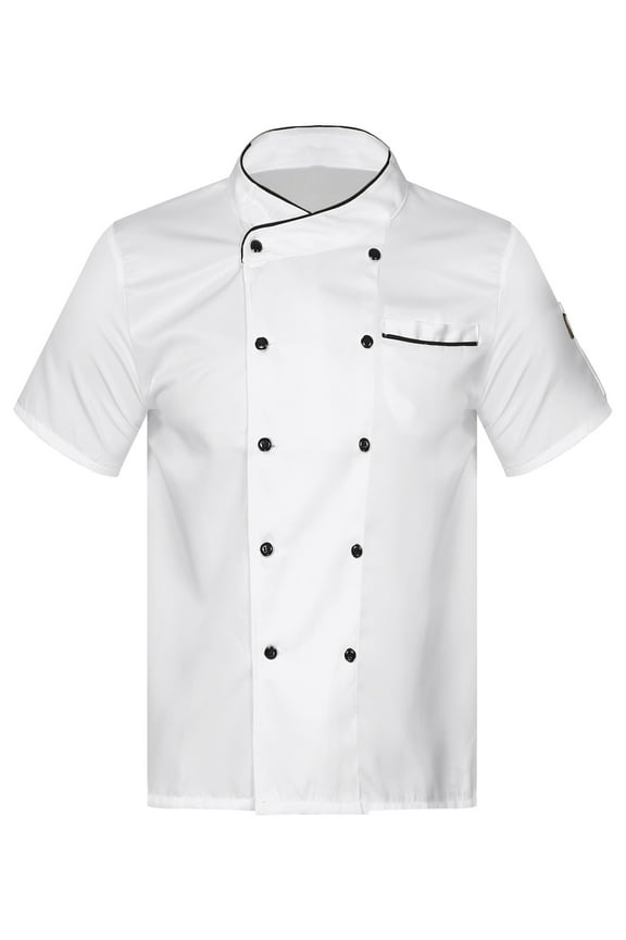 Unisex Mens Chef Coat Cooking Jacket Chef Works Kitchen Restaurant Canteen Cooking Uniform White Short Sleeve XXL