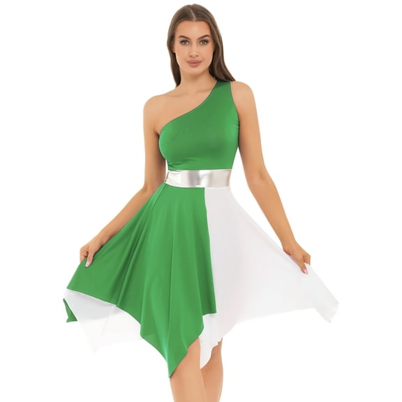 Sholeno Women Color Block Liturgical Praise Dance Dress Sleeveless Asymmetrical Church Worship Dance Light Green S